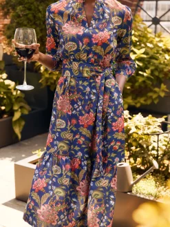 J.McLaughlin Cerina Dress in Baroque Bloom Navy/Multi Discount