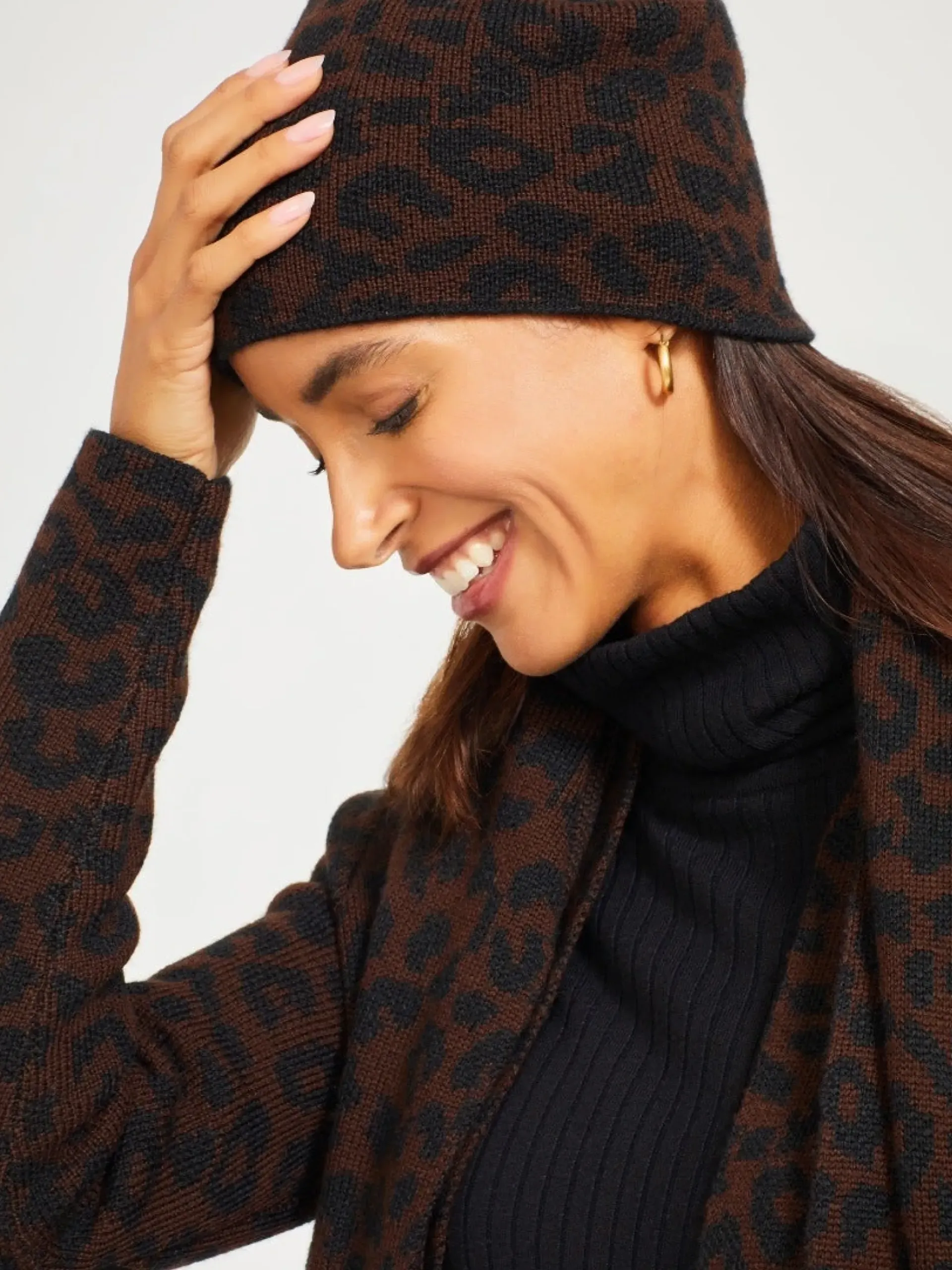 J.McLaughlin Cheetah Jacquard Hat Black/Brown Sale
