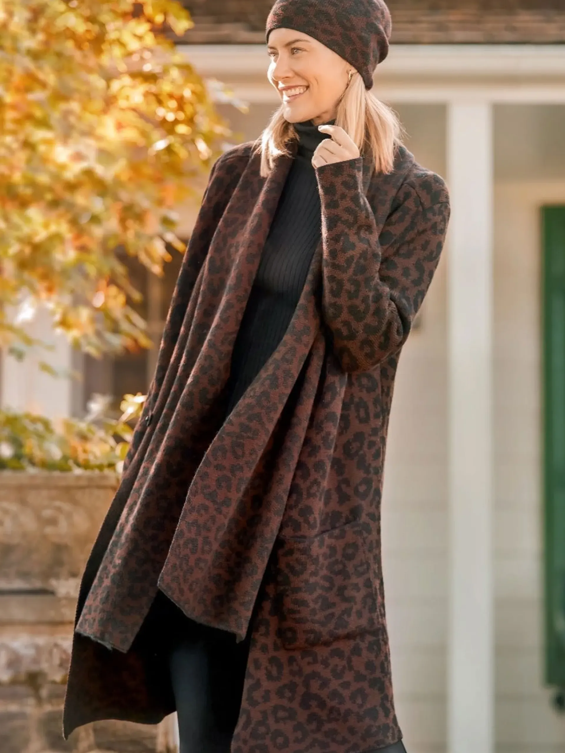 J.McLaughlin Cheetah Jacquard Hat Black/Brown Sale