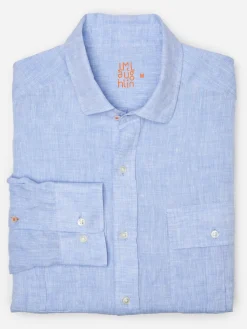 J.McLaughlin Christos Classic Fit Linen Shirt LightDenimBlue Clearance