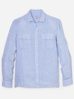 J.McLaughlin Christos Classic Fit Linen Shirt LightDenimBlue Clearance