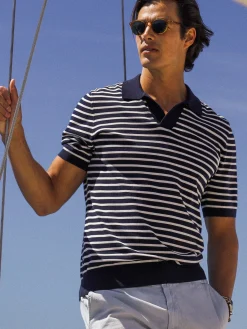 J.McLaughlin Cillian Polo Sweater in Stripe Navy/EgretWhite Best