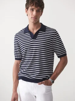 J.McLaughlin Cillian Polo Sweater in Stripe Navy/EgretWhite Best