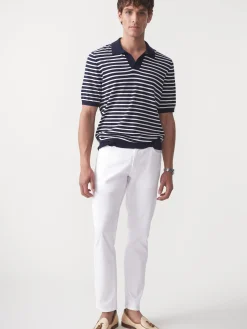 J.McLaughlin Cillian Polo Sweater in Stripe Navy/EgretWhite Best