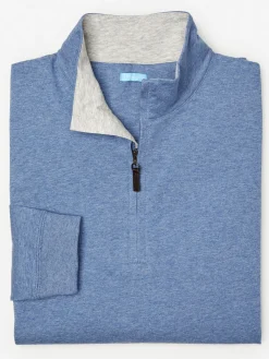 J.McLaughlin Clermont Cotton 1/4 Zip HeatherLightDenim Online