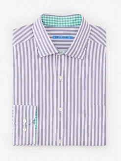 J.McLaughlin Club Classic Fit Shirt in Bengal Stripe Purple/White Sale