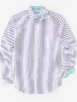 J.McLaughlin Club Classic Fit Shirt in Bengal Stripe Purple/White Sale