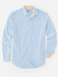 J.McLaughlin Club Classic Fit Shirt in Bengal Stripe Blue/White Outlet