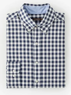 J.McLaughlin Collis Classic Fit Shirt in Gingham HeatherNavy/White Hot