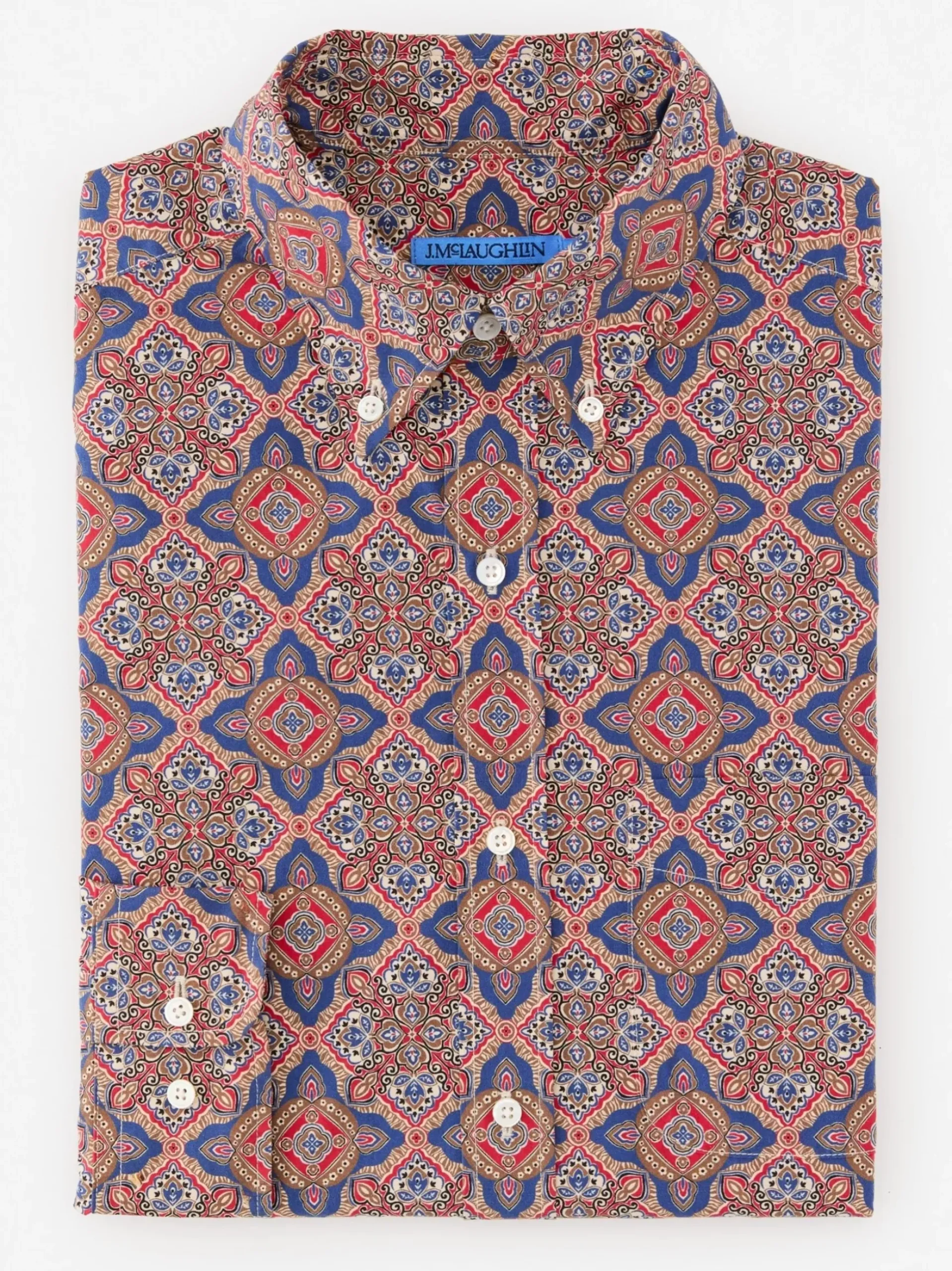 J.McLaughlin Collis Classic Fit Shirt in Mini Paisley Tile Navy/Brown Outlet