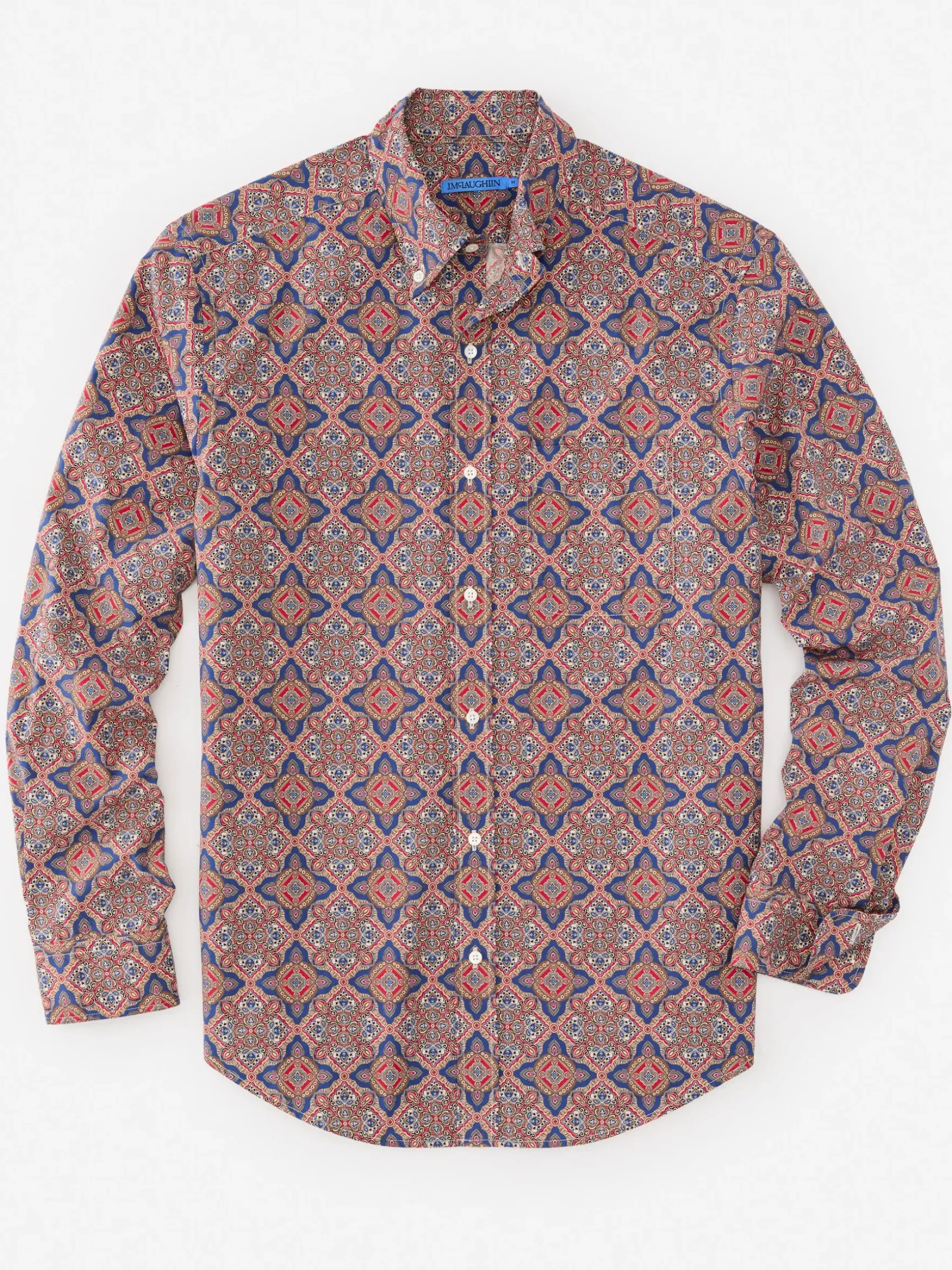 J.McLaughlin Collis Classic Fit Shirt in Mini Paisley Tile Navy/Brown Outlet
