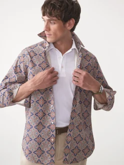 J.McLaughlin Collis Classic Fit Shirt in Mini Paisley Tile Navy/Brown Outlet