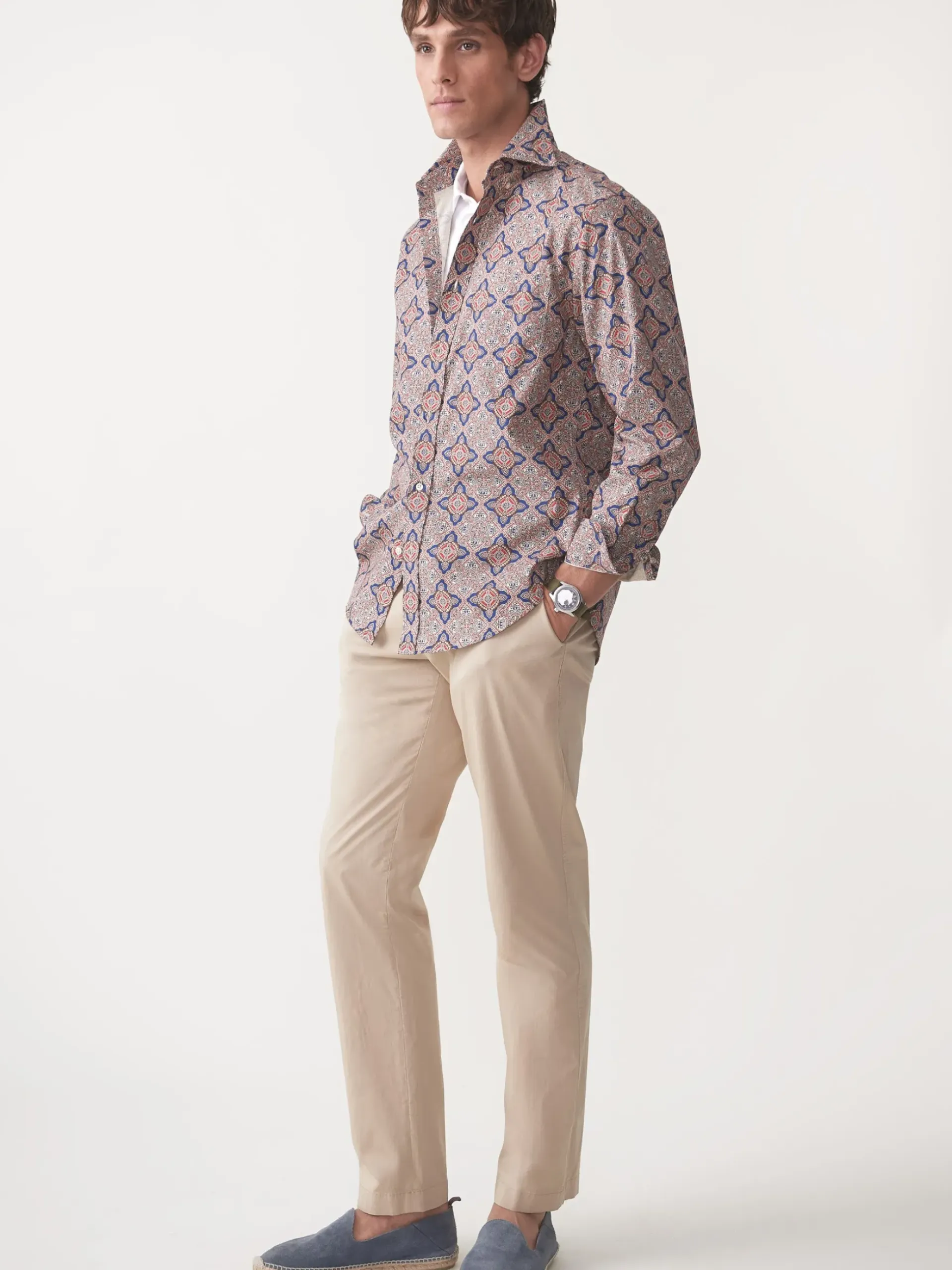 J.McLaughlin Collis Classic Fit Shirt in Mini Paisley Tile Navy/Brown Outlet
