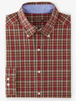 J.McLaughlin Collis Classic Fit Shirt in Mini Plaid Brown/Red Fashion