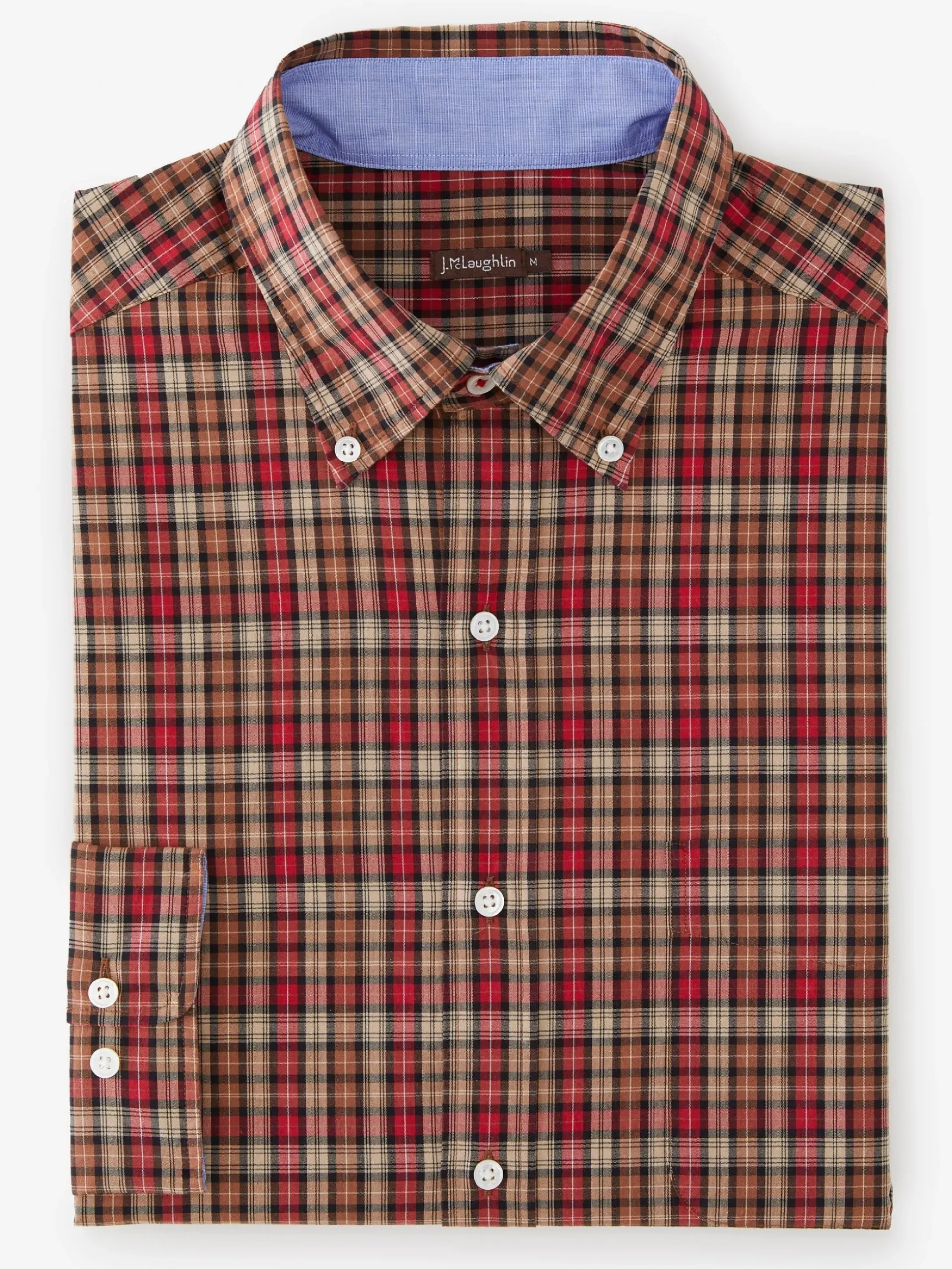J.McLaughlin Collis Classic Fit Shirt in Mini Plaid Brown/Red Fashion