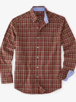J.McLaughlin Collis Classic Fit Shirt in Mini Plaid Brown/Red Fashion