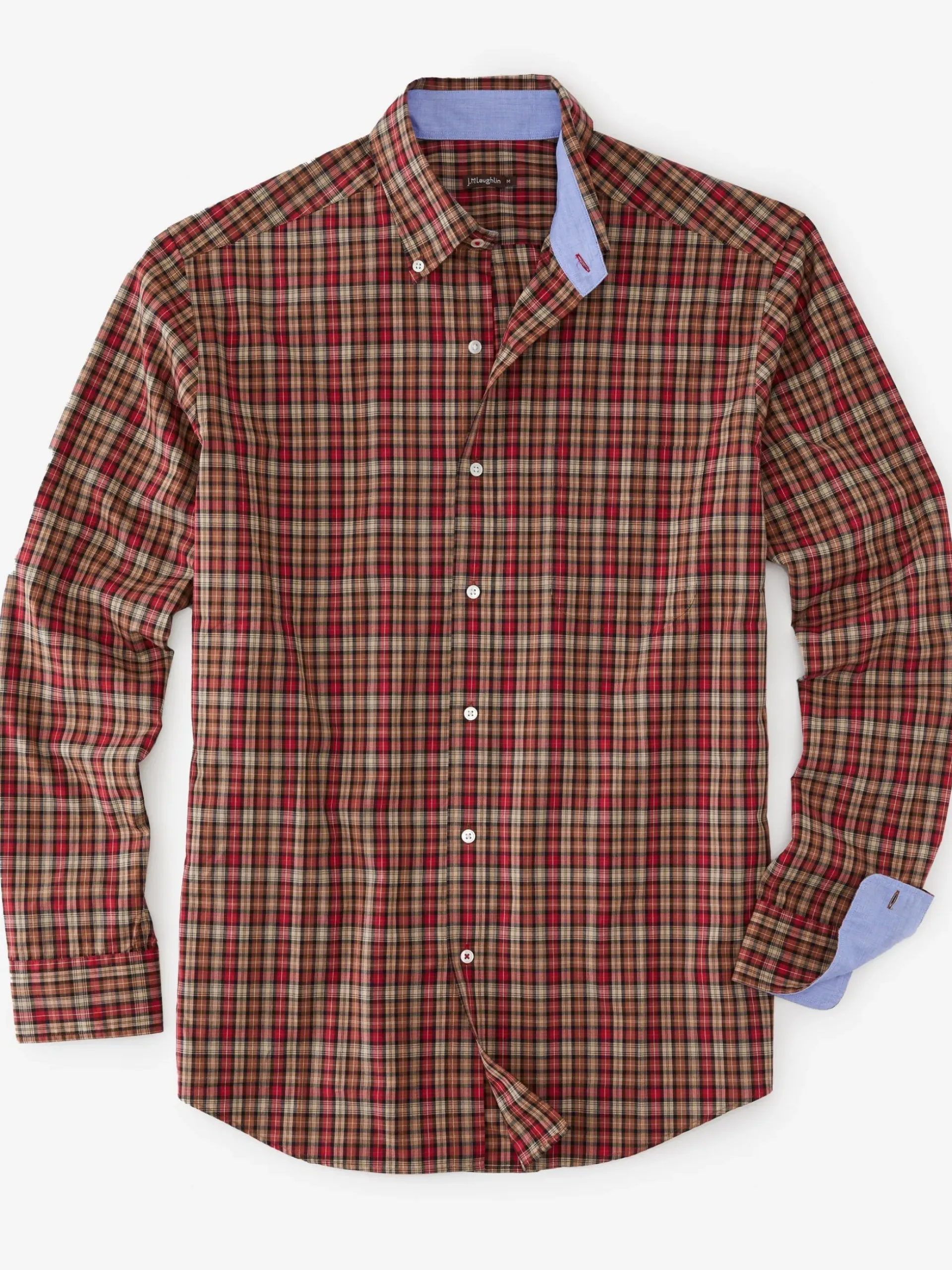 J.McLaughlin Collis Classic Fit Shirt in Mini Plaid Brown/Red Fashion