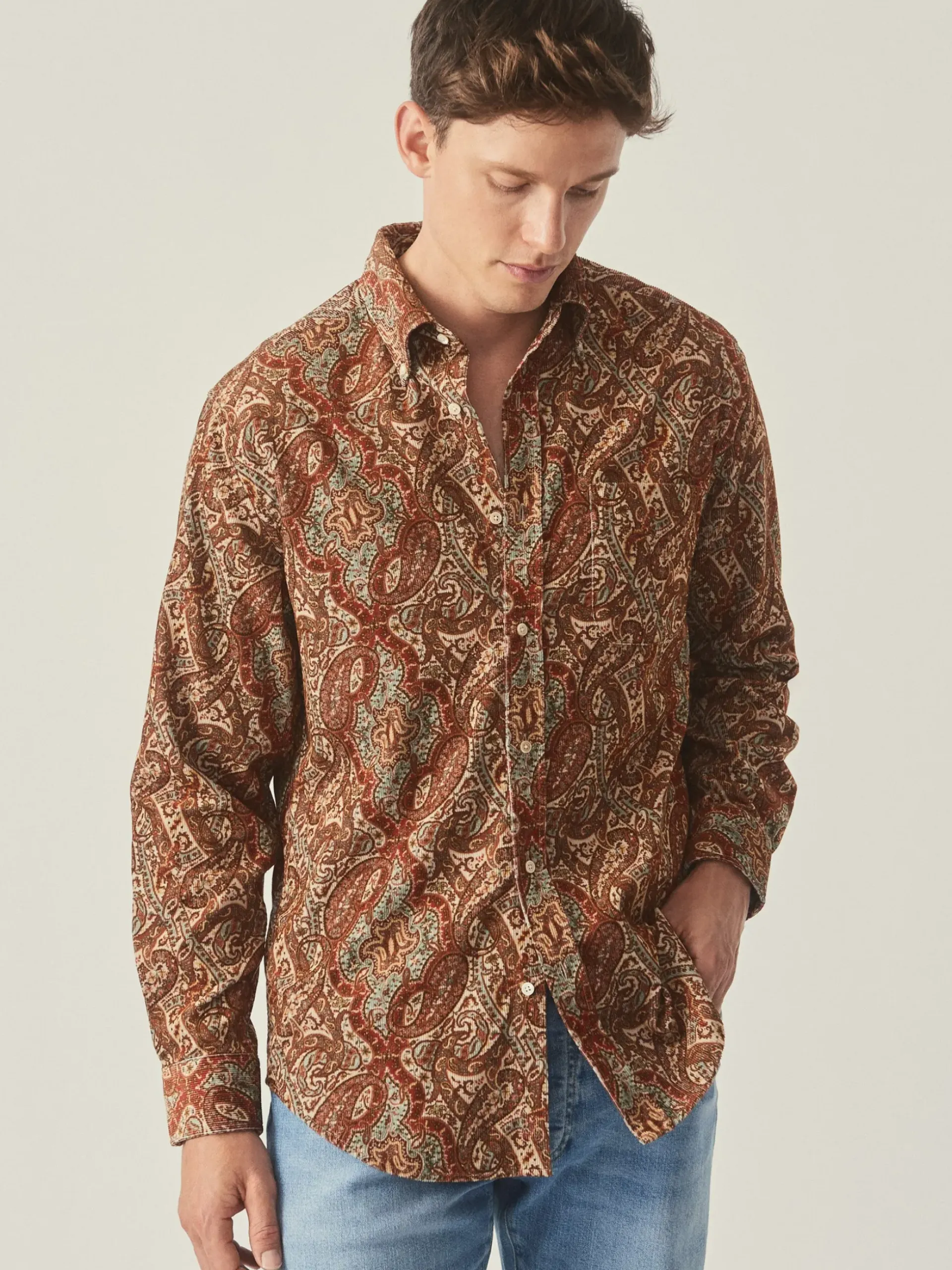 J.McLaughlin Collis Classic Fit Shirt in Paisley Brown/Burgundy/Tan Best