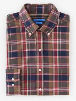 J.McLaughlin Collis Modern Fit Shirt in Plaid Burgundy/Navy/Olive Hot