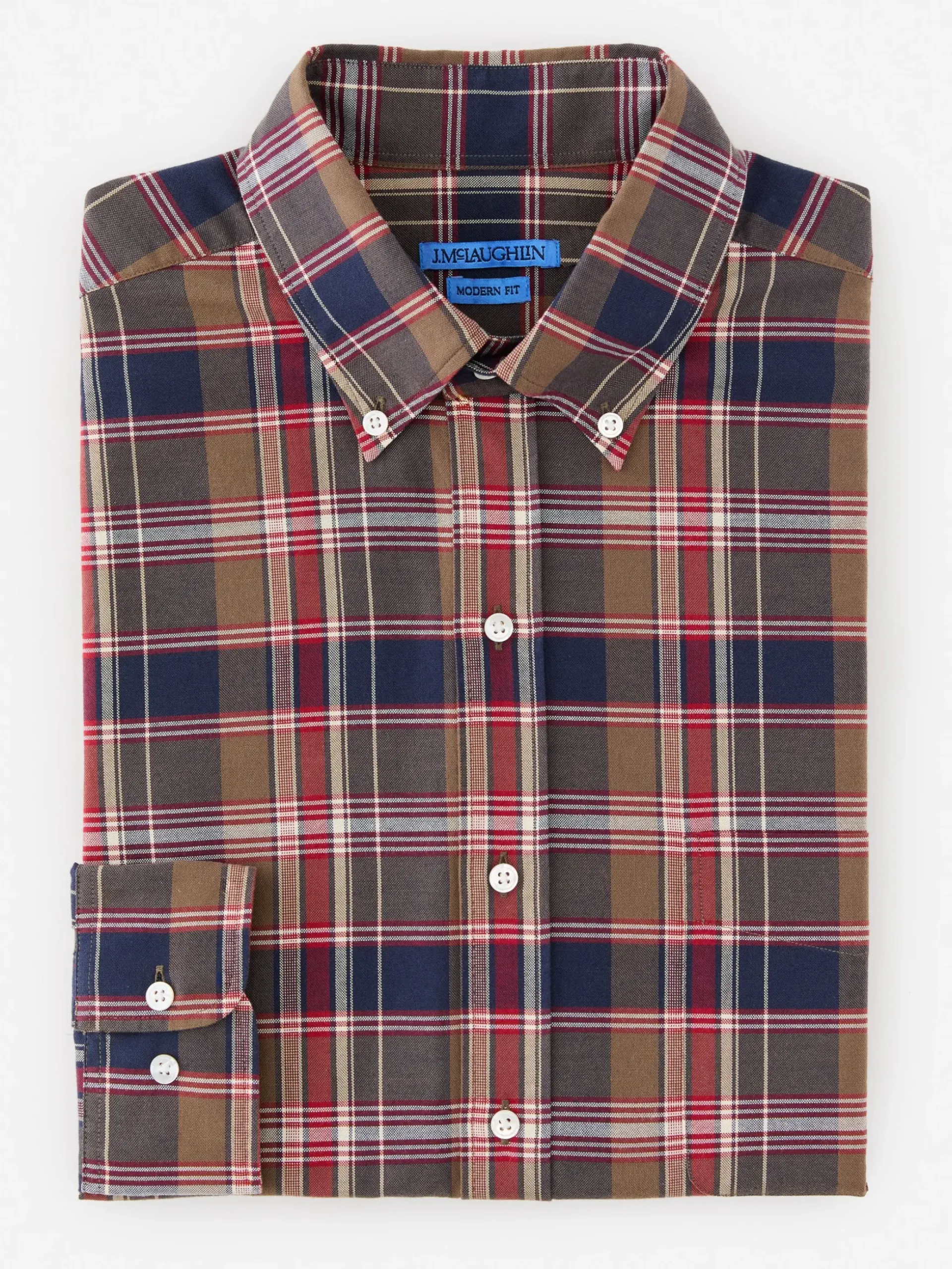 J.McLaughlin Collis Modern Fit Shirt in Plaid Burgundy/Navy/Olive Hot