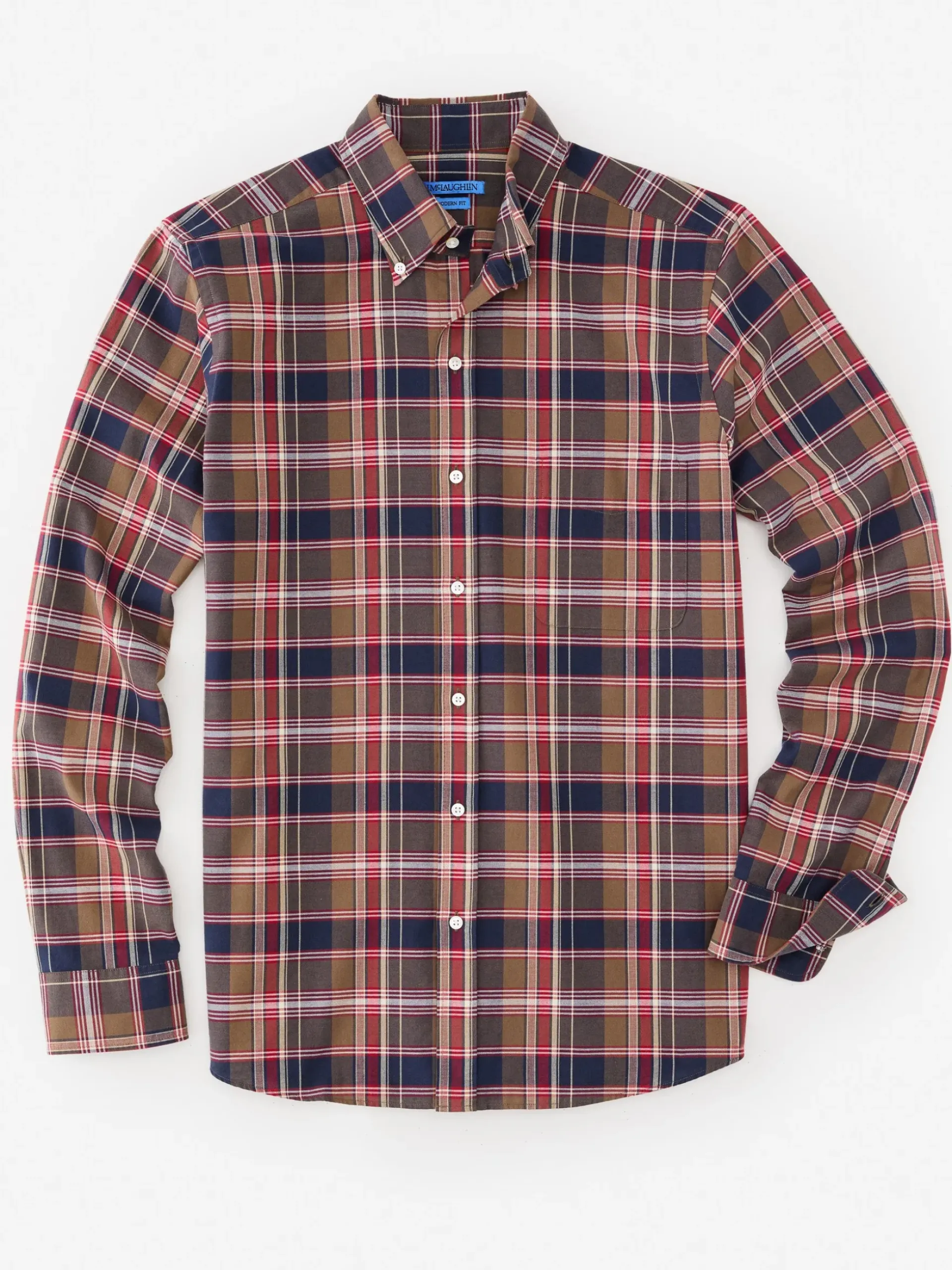 J.McLaughlin Collis Modern Fit Shirt in Plaid Burgundy/Navy/Olive Hot