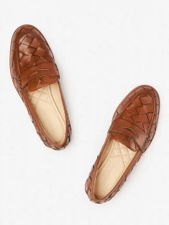 J.McLaughlin Concetta Woven Leather Loafers Saddle Hot