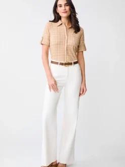 J.McLaughlin Cornelia Shirt in Layered Lines Brown/Tan Fashion