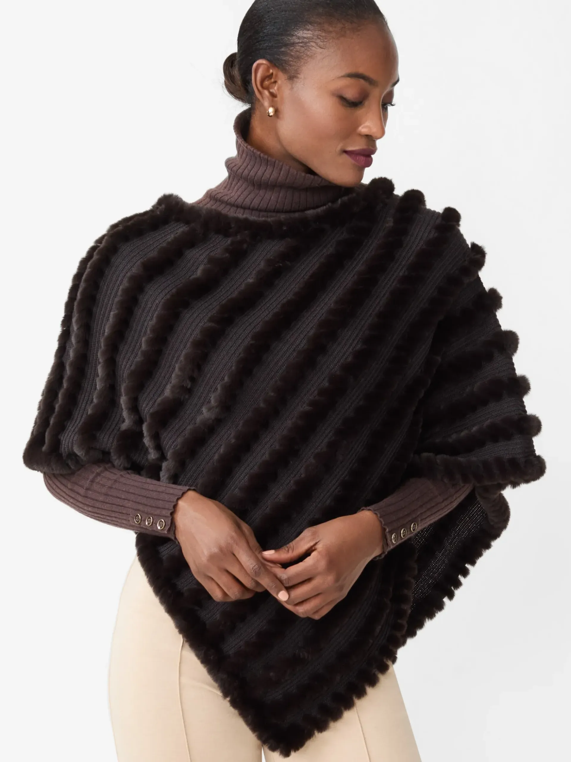 J.McLaughlin Cortina Faux Fur Poncho DarkBrown Online
