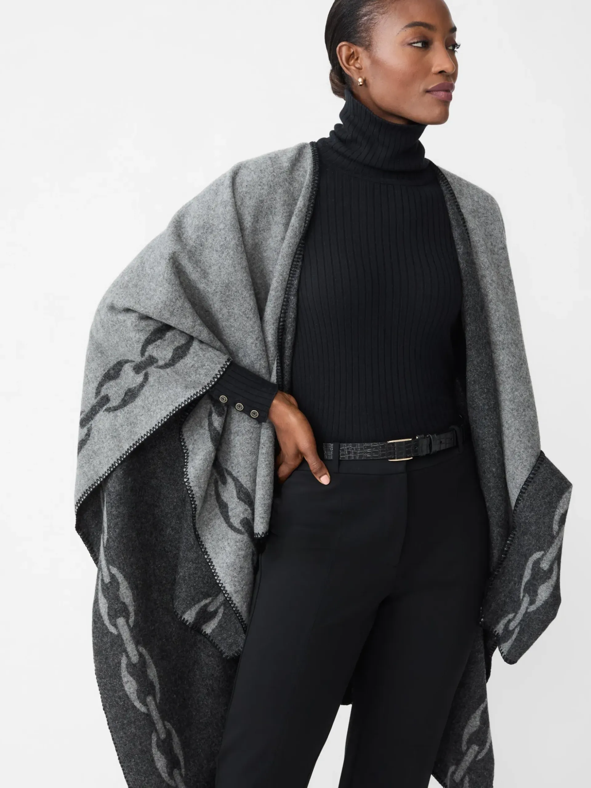 J.McLaughlin Cosima Reversible Wrap in Chain Jacquard Gray Clearance