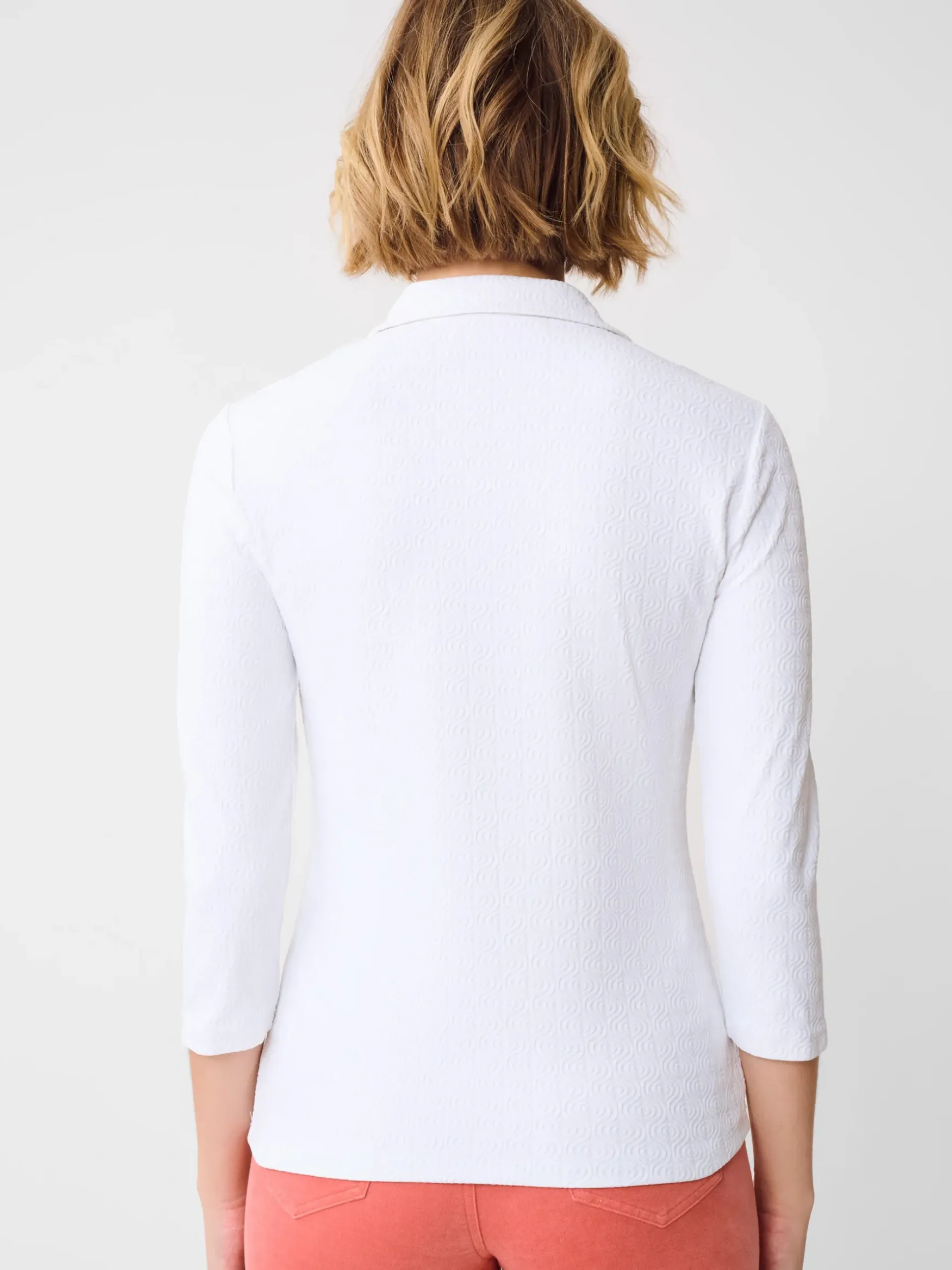 J.McLaughlin Court 3/4 Sleeve Polo in Riptide Jacquard White Clearance