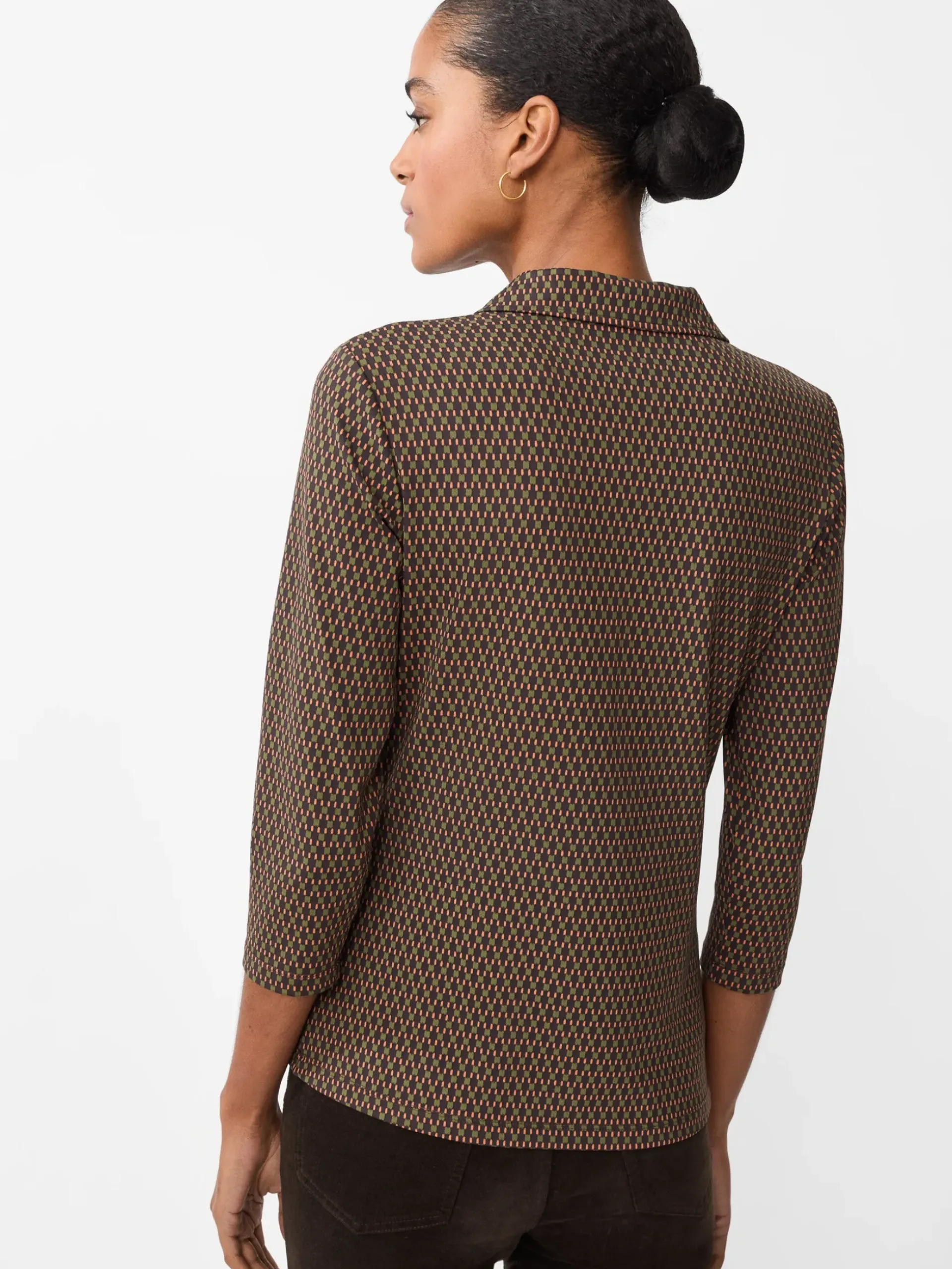 J.McLaughlin Court 3/4 Sleeve Polo in Rubiks Check Brown/Olive Discount