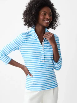 J.McLaughlin Court 3/4 Sleeve Polo in Santa Rosa Stripe White/Blue Discount