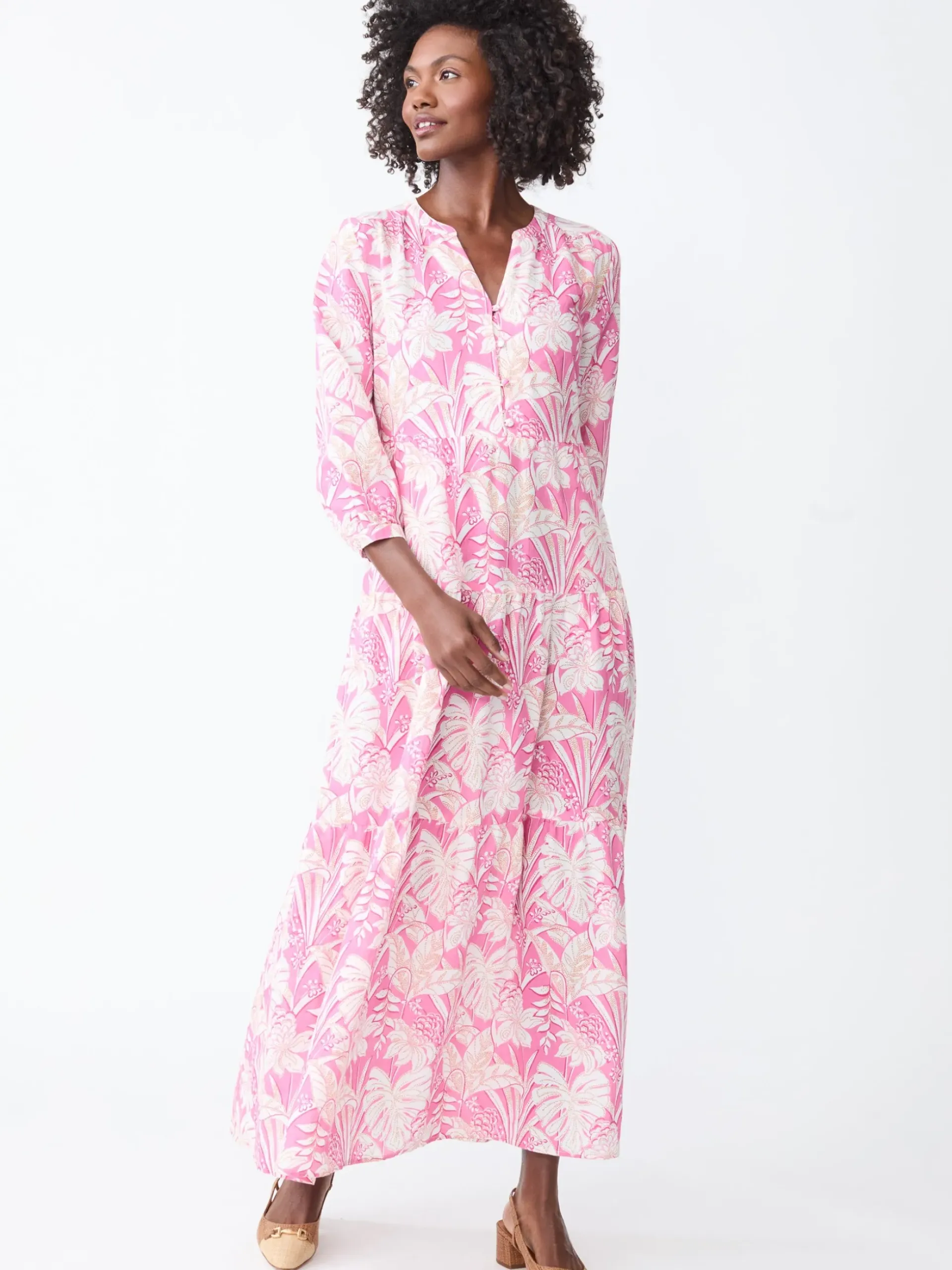 J.McLaughlin Cunningham Dress in Field Blooms Pink/White/Orange Hot