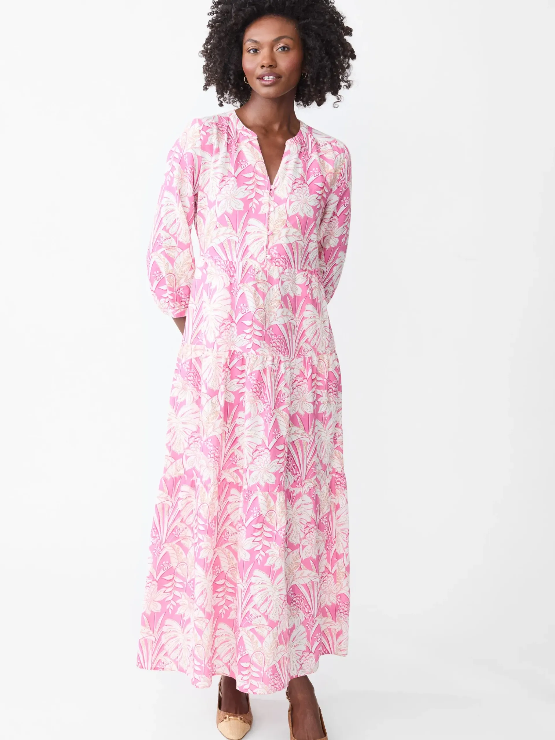 J.McLaughlin Cunningham Dress in Field Blooms Pink/White/Orange Hot