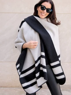 J.McLaughlin Deanna Reversible Wrap in Color Block Black/OffWhite Hot