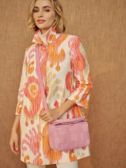 J.McLaughlin Deirdre Coat in Ikat Swirl Orange/Pink/Taupe Best