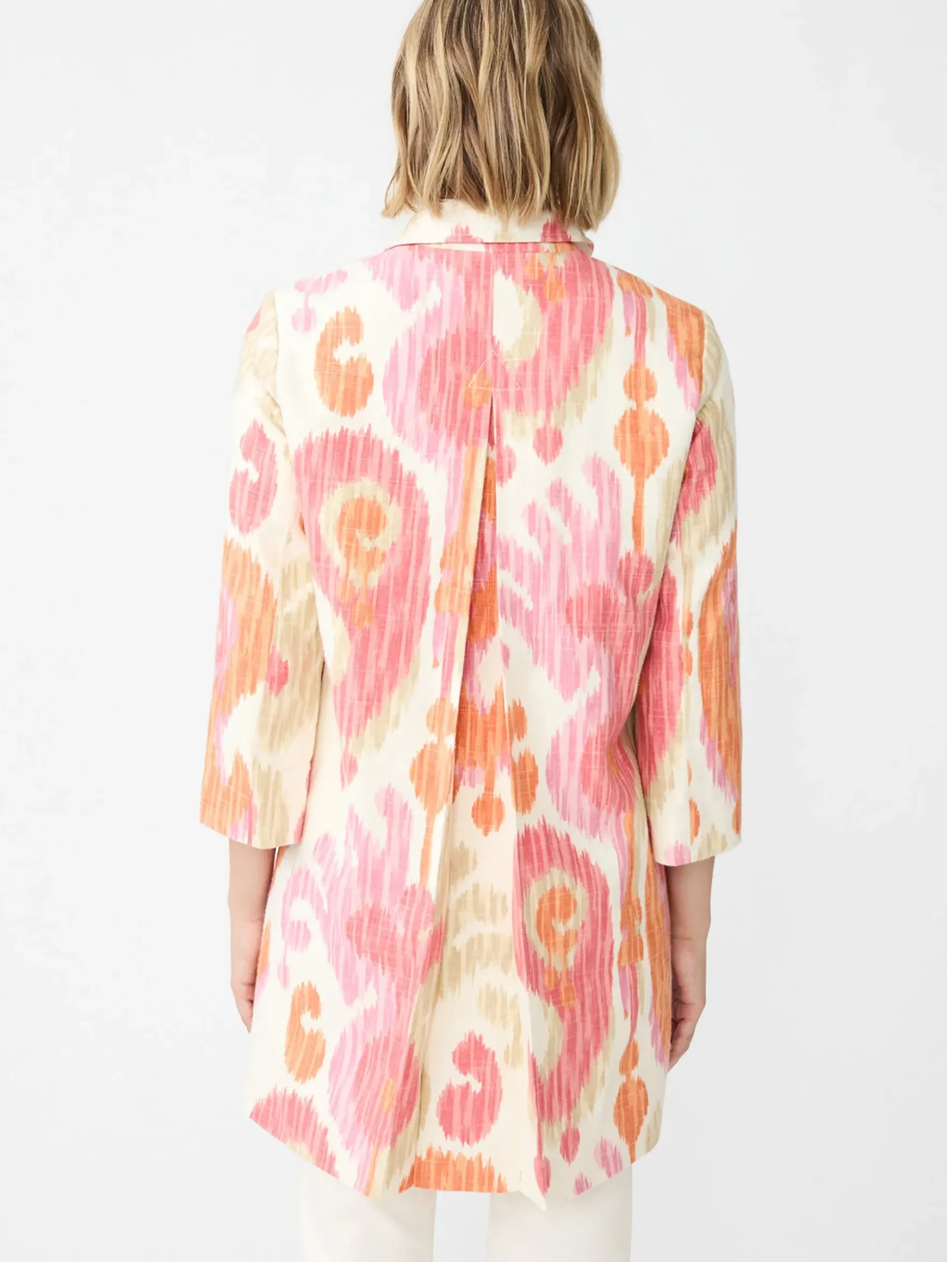 J.McLaughlin Deirdre Coat in Ikat Swirl Orange/Pink/Taupe Best