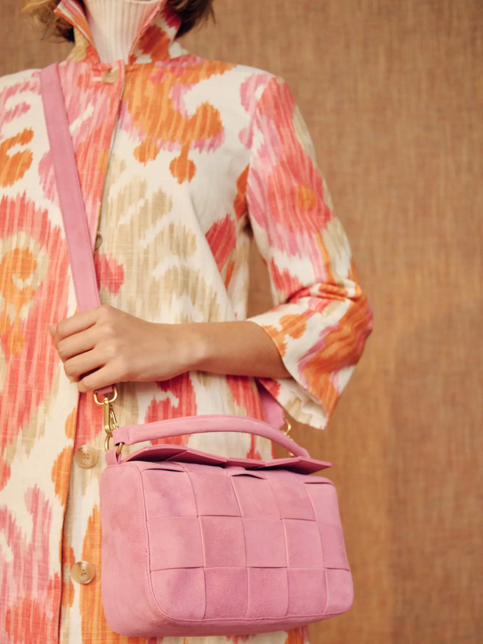 J.McLaughlin Deni Woven Suede Crossbody Pink Discount