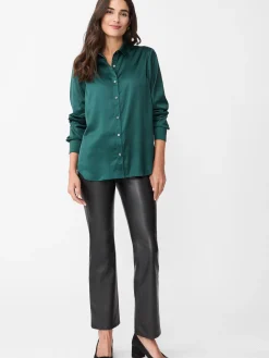J.McLaughlin Denver Satin Shirt EmeraldGreen Clearance