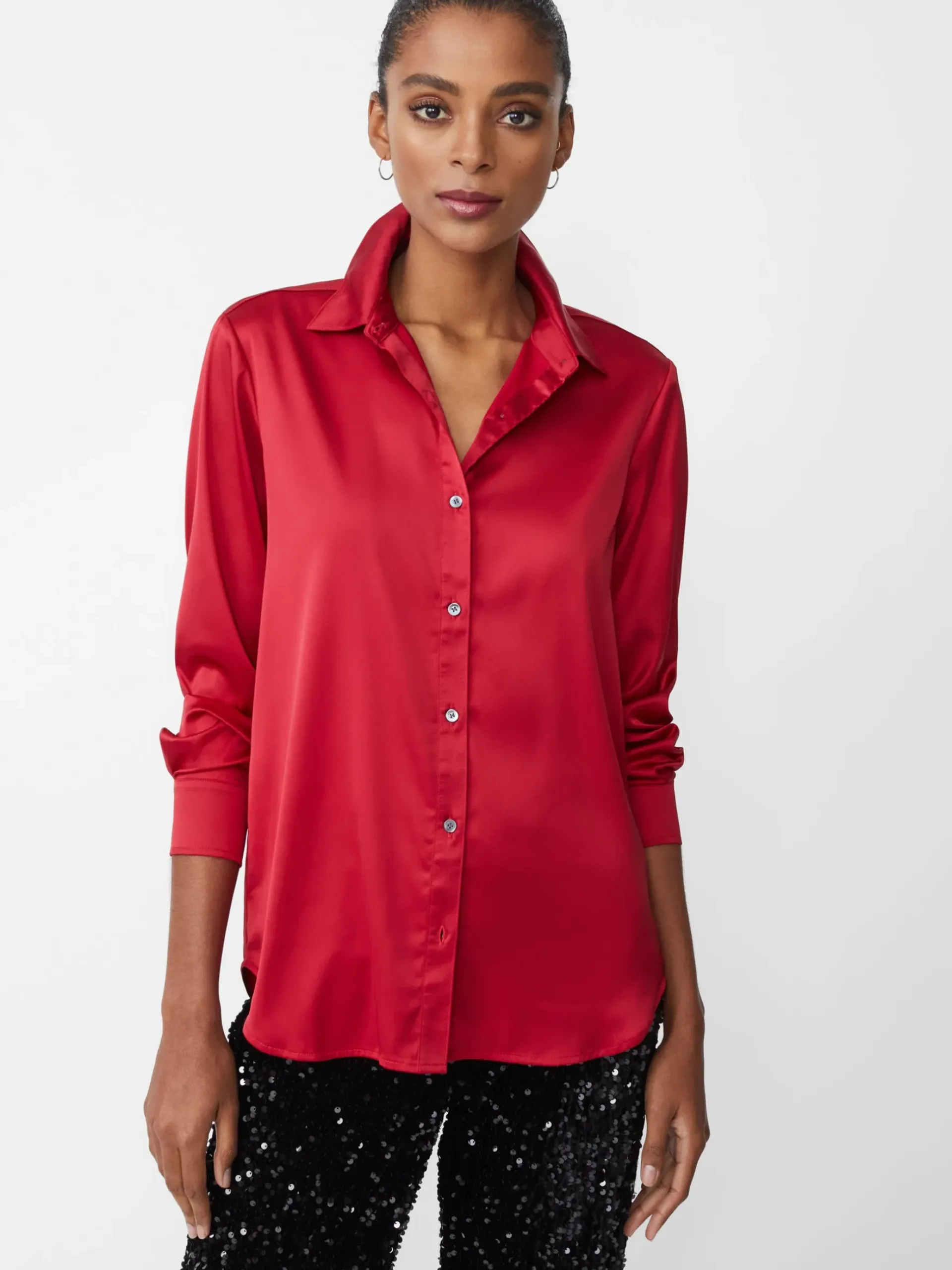 J.McLaughlin Denver Satin Shirt FeteRed Discount