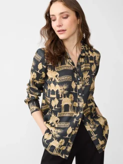 J.McLaughlin Denver Silk Blend Shirt in Desert Toile Black/Sand Fashion