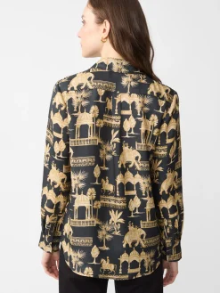 J.McLaughlin Denver Silk Blend Shirt in Desert Toile Black/Sand Fashion