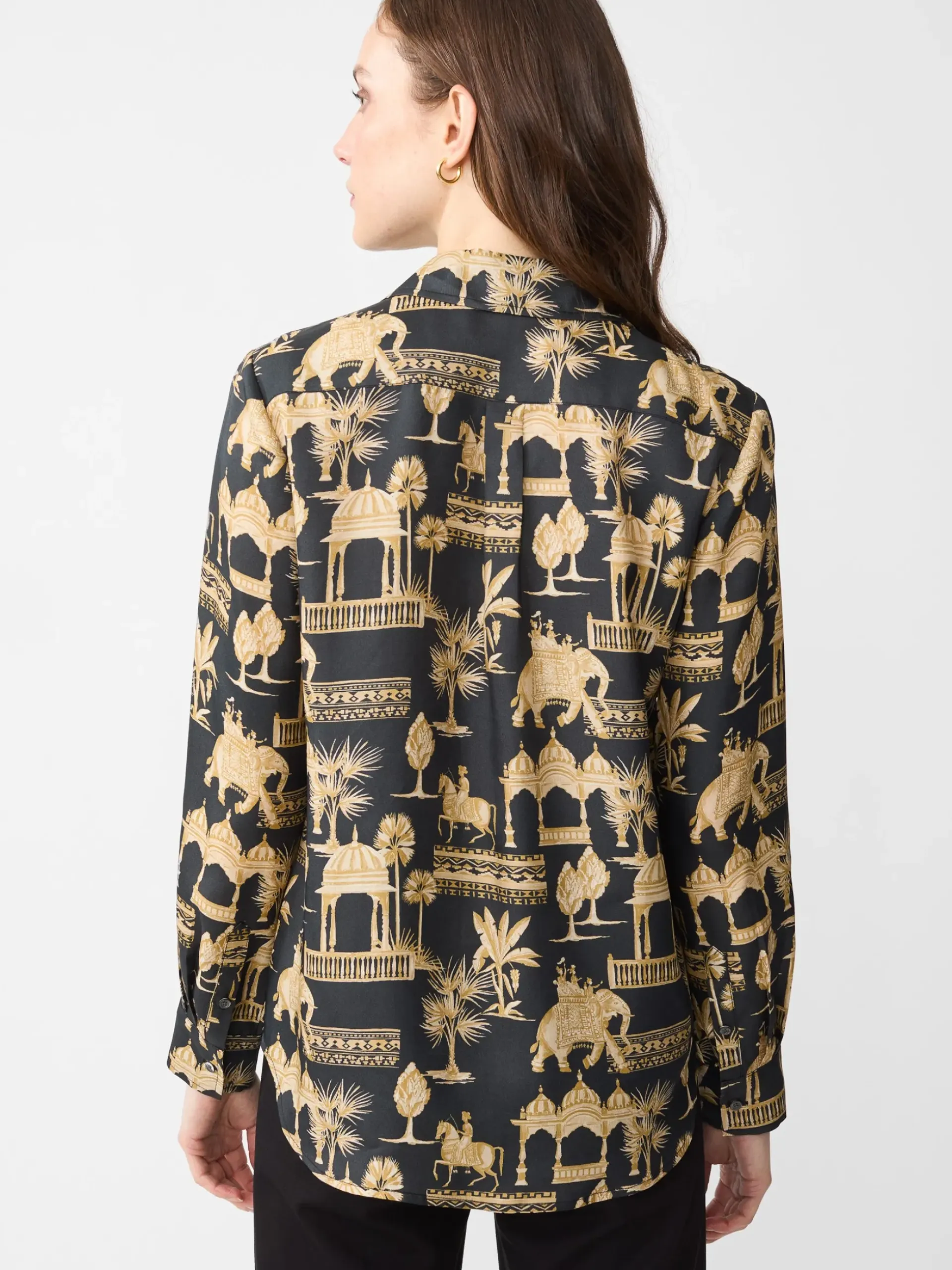 J.McLaughlin Denver Silk Blend Shirt in Desert Toile Black/Sand Fashion