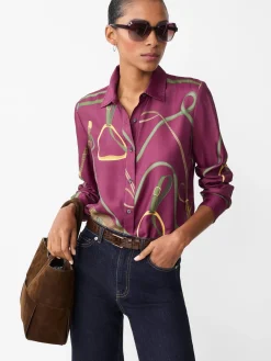 J.McLaughlin Denver Silk Blend Shirt in Modern Palomino Burgundy/Olive Online
