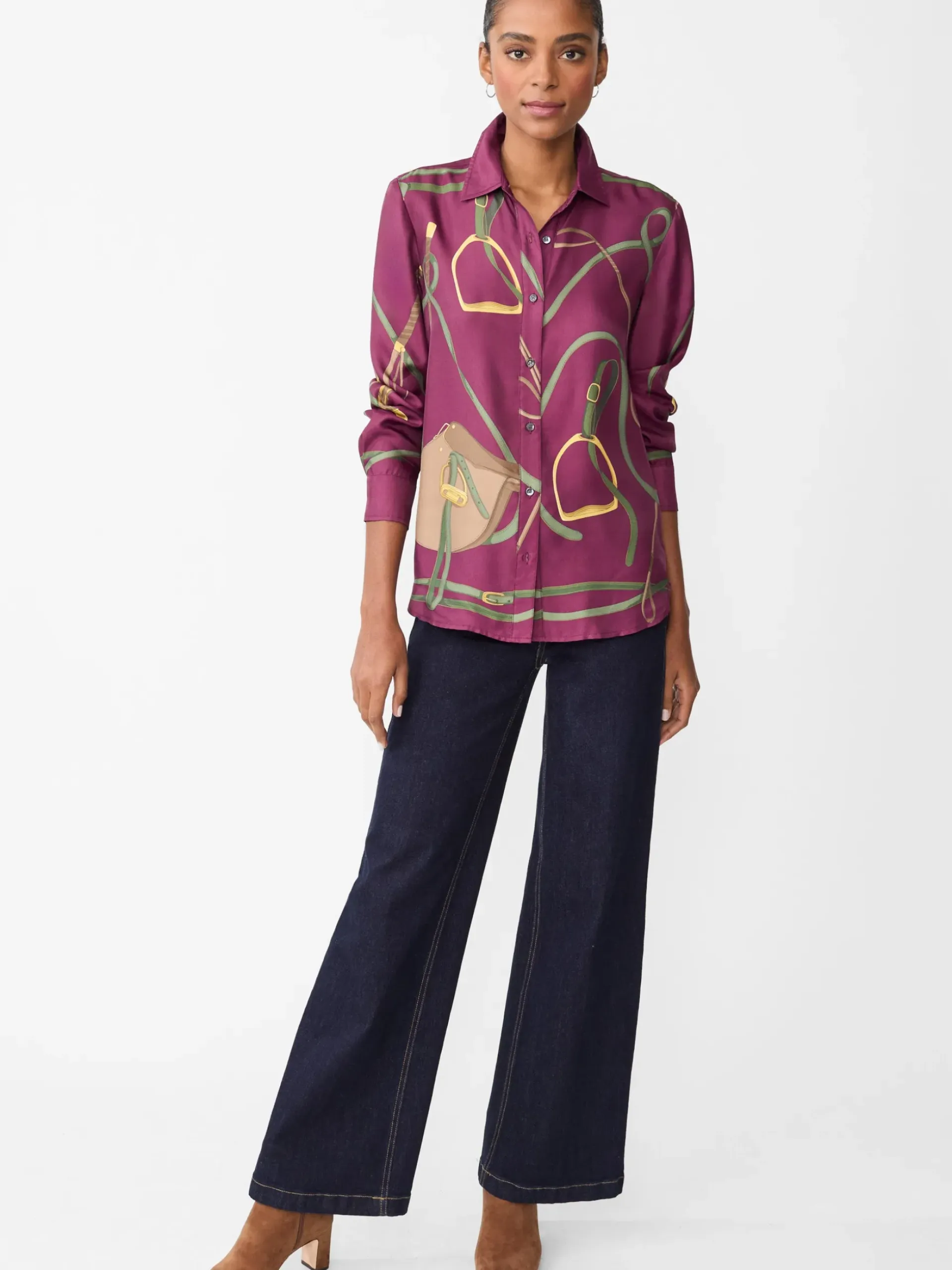 J.McLaughlin Denver Silk Blend Shirt in Modern Palomino Burgundy/Olive Online