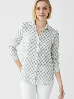 J.McLaughlin Denver Silk Blend Shirt in Sussex Interlock OffWhite/Blue Hot