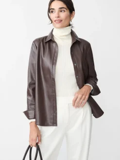 J.McLaughlin Denver Vegan Leather Shirt DarkBrown Clearance