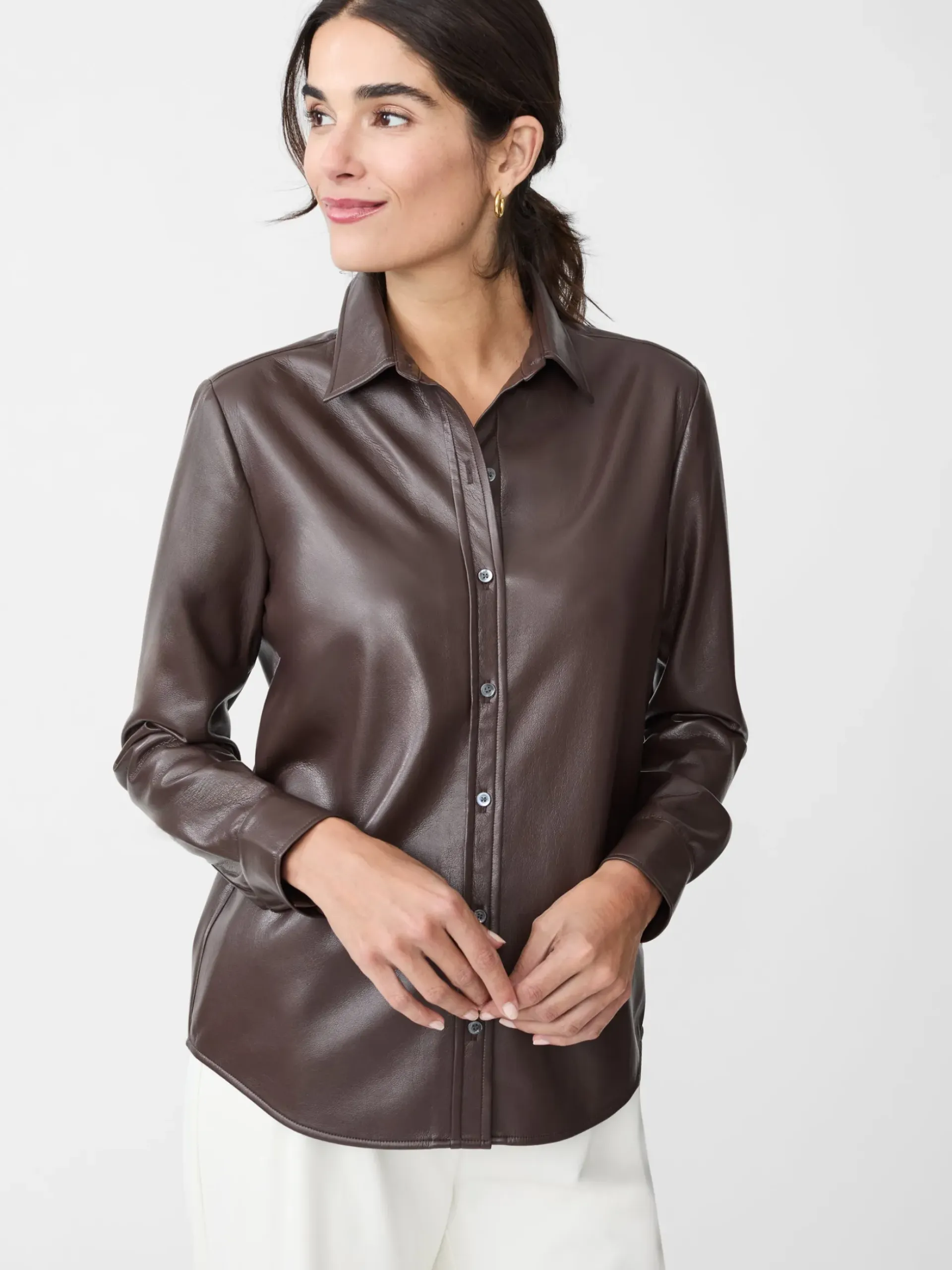 J.McLaughlin Denver Vegan Leather Shirt DarkBrown Clearance