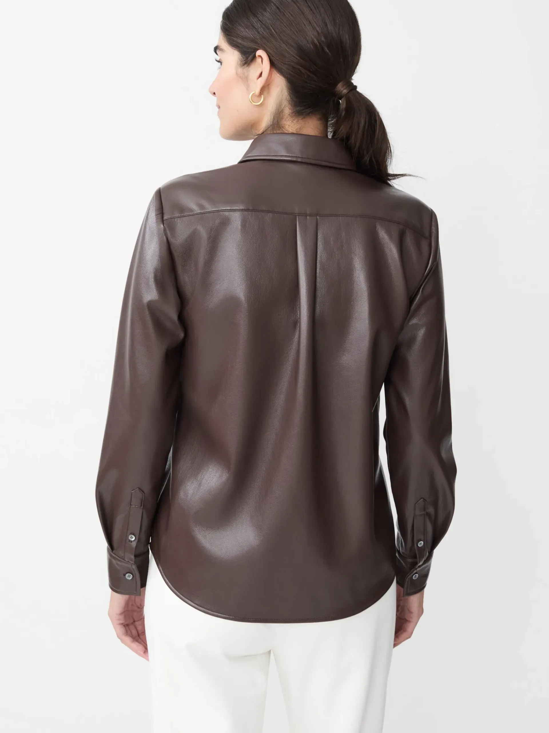 J.McLaughlin Denver Vegan Leather Shirt DarkBrown Clearance