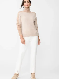 J.McLaughlin Dina Cashmere Turtleneck in Color Block HeatherOatmeal/Camel Hot